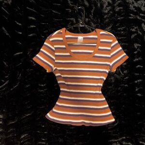 No Boundaries Orange and Purple Striped Short Sleeve Tee